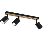 Barra 3 faretti orientabili nera/legno chiaro GU10 Terra Luminex