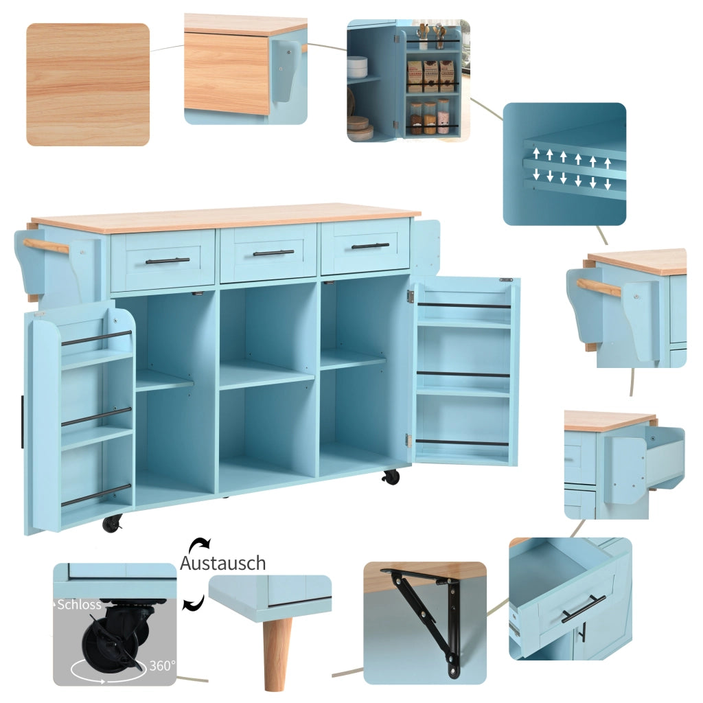 CARRELLO DA CUCINA con piano ribaltabile 139x46(71)x91,5 cm Blu MDF