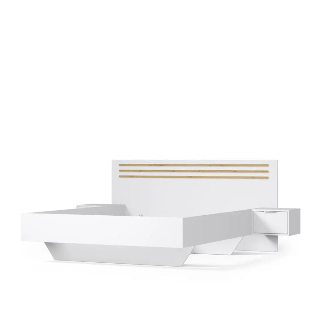 Pacchetto letto FLORENCE – 160x200 cm – Con doghe + 2 cassetti – Comodini integrati – Bianco e rovere