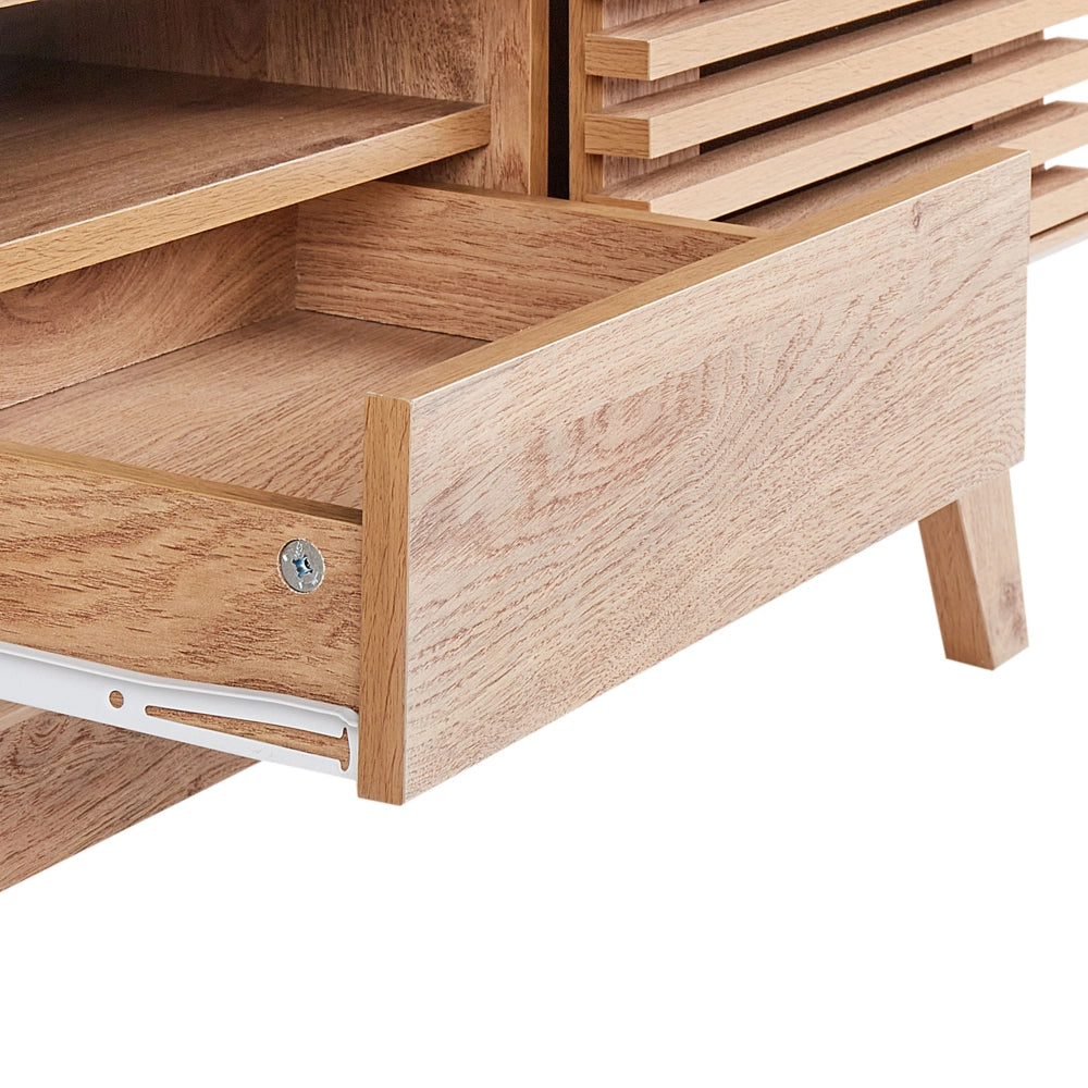 Mobile TV con ante scorrevoli e cassetto legno chiaro stile moderno contemporaneo