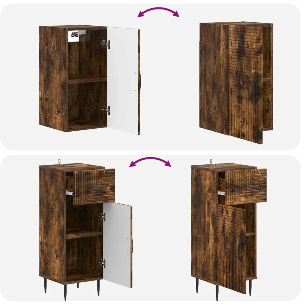 Set di armadietti da bagno in 3 pezzi HAARLEM Rovere Fumo 3417779