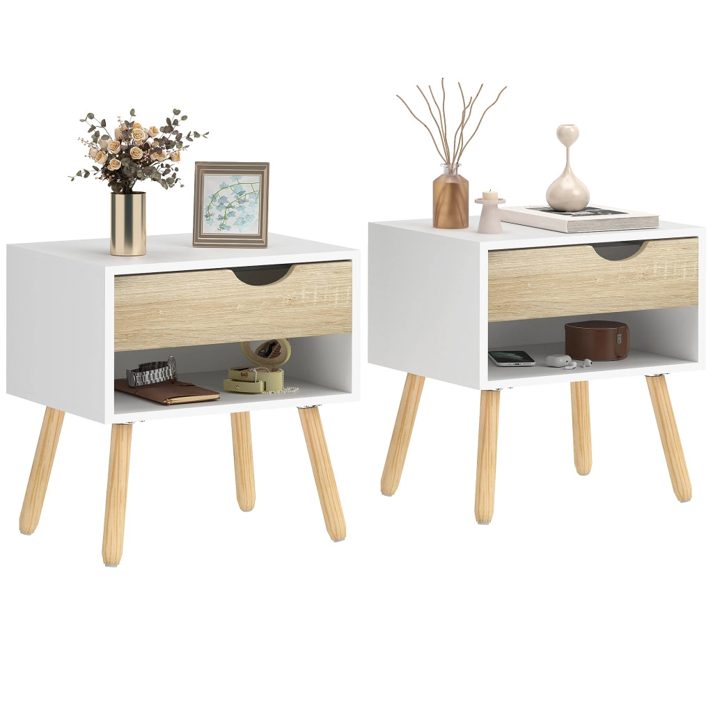 Comodino con cassetto e scaffale ¨C Zephmum ¨C 50x39x51 cm bianco e rovere