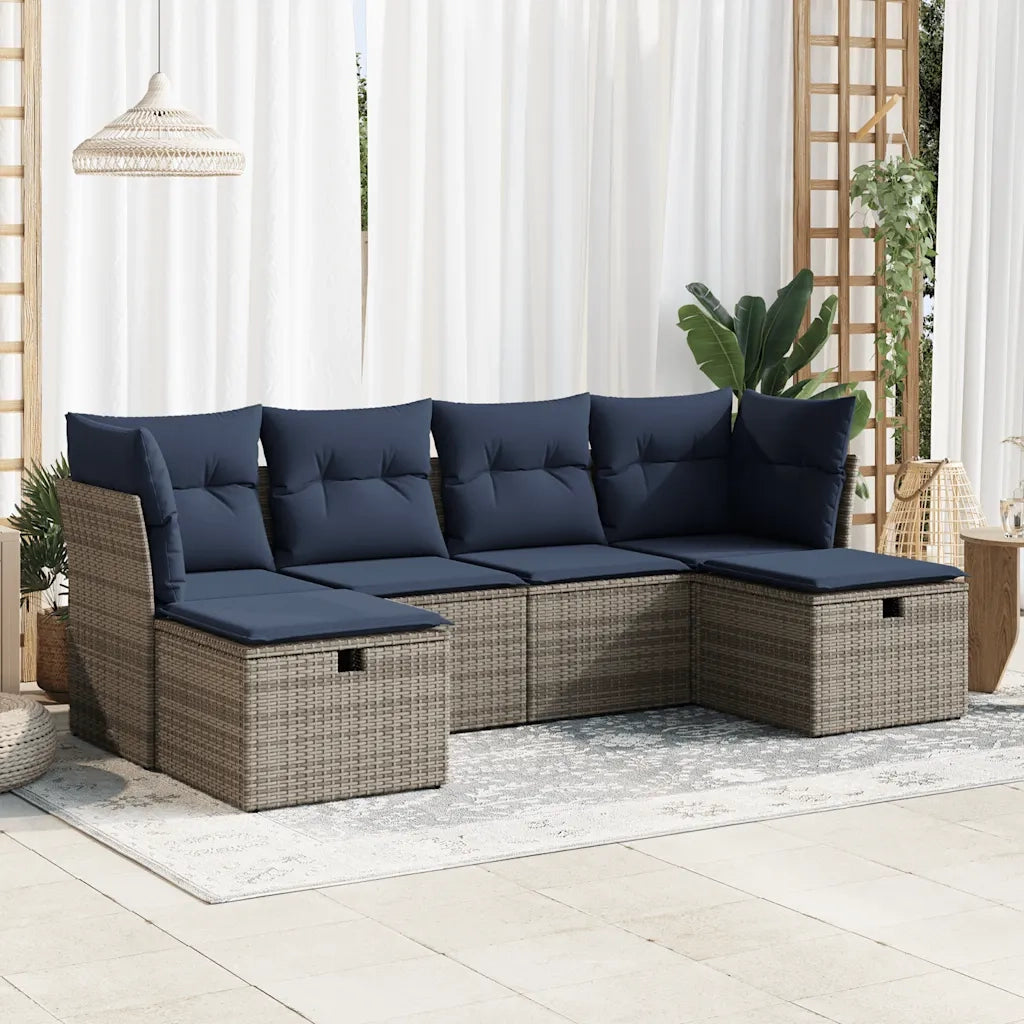 Set Divano da Giardino 6 pz con Cuscini Grigio in Polyrattan