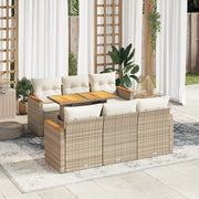 Set Divani da Giardino 7 pz con Cuscini Beige Polyrattan Acacia