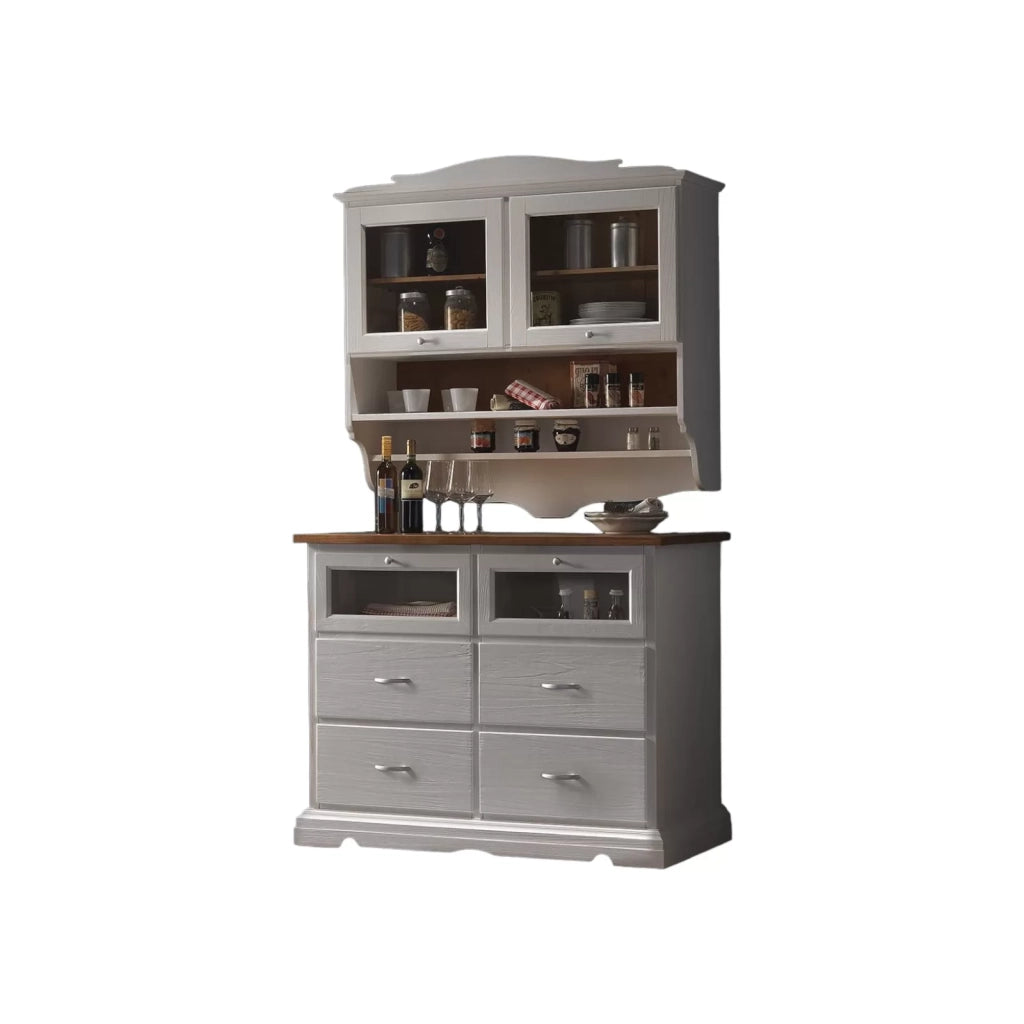 Cristalliera shabby in legno massello 2 ante 2 cassetti grigio/naturale l.120 p.58 h.197 - Mobili 2G