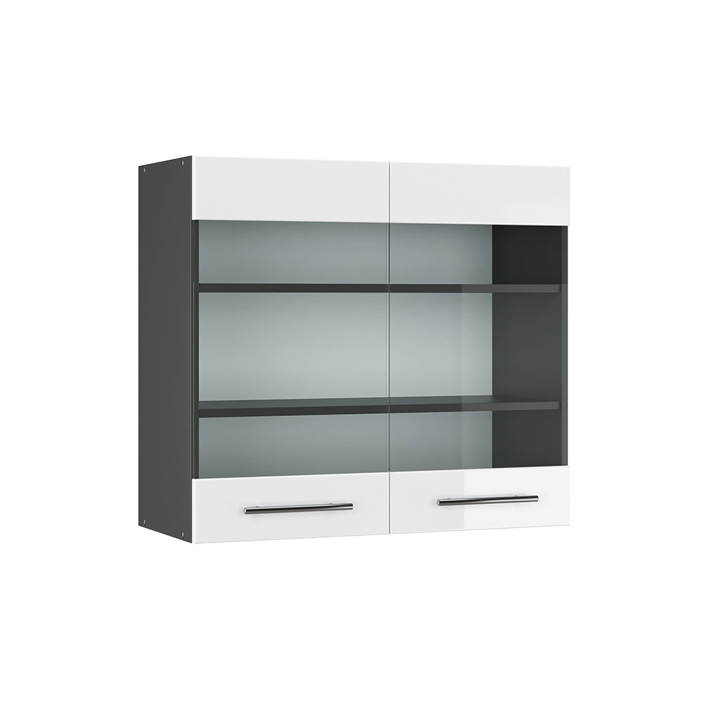 Mobile da cucina in vetro Fame-Line Bianco lucido/Antracite 80 cm Vicco