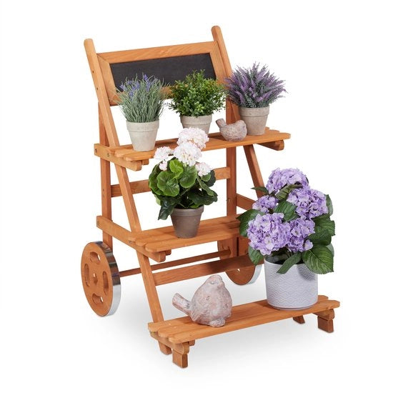 Piantiera a tre livelli con ruote e lavagna - 90,5 x 59,5 x 69 cm - legno
