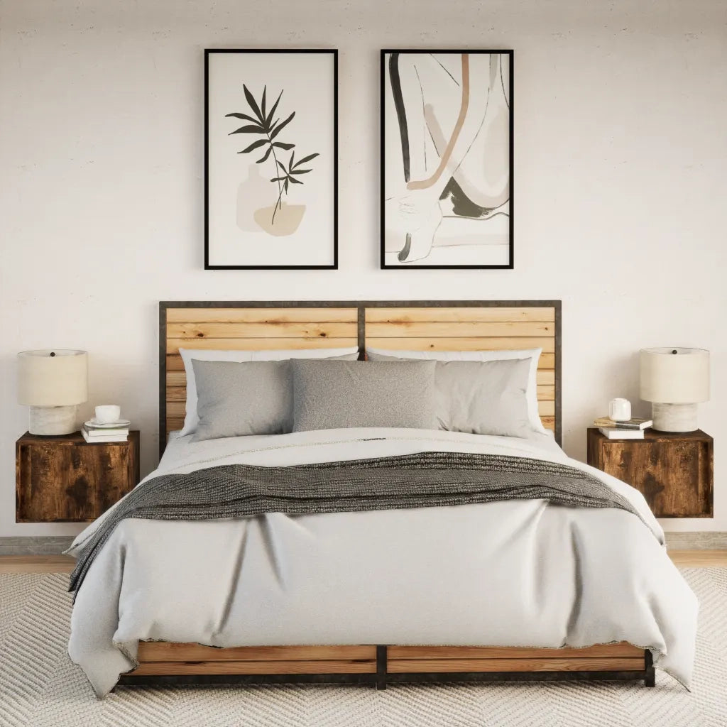 Comodini a Parete con luci LED 2 pz Rovere Fumo 852098