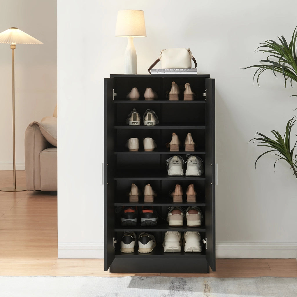 Armadio Portascarpe Notribontaa con 7 Scomparti Scarpiera 108 x 55 x 35 cm - Nero [en.casa]