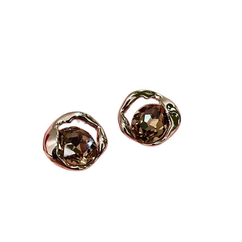 Orecchini vintage Maillard marroni con strass testurizzati e zirconi