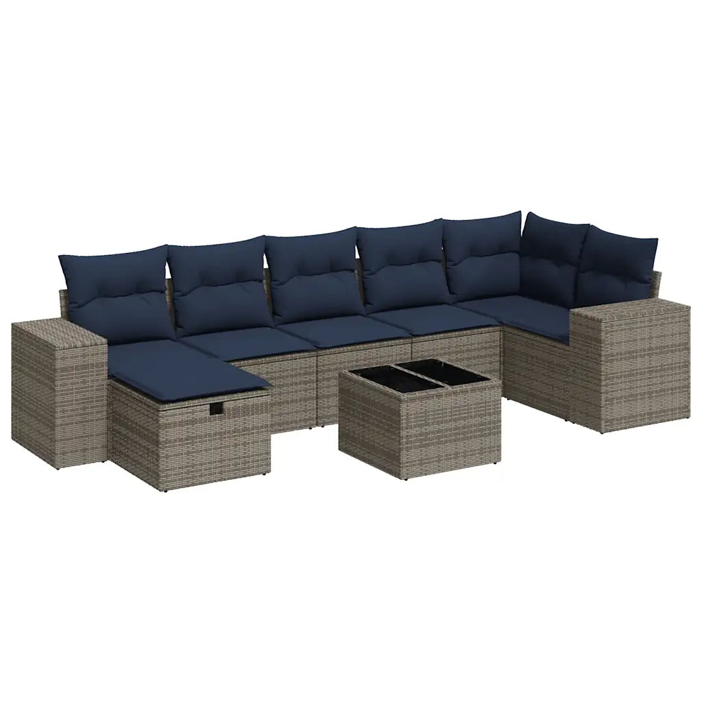 Set Divano da Giardino 8 pz con Cuscini Grigio in Polyrattan 3325717