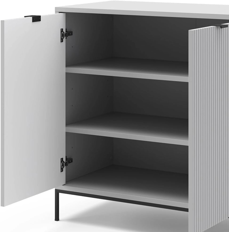 Cassettiera per camera da letto Eliza, Grigio, 42 x 81.2 cm con 2 porte, Meccanismo push-to-open e superficie facile da pulire