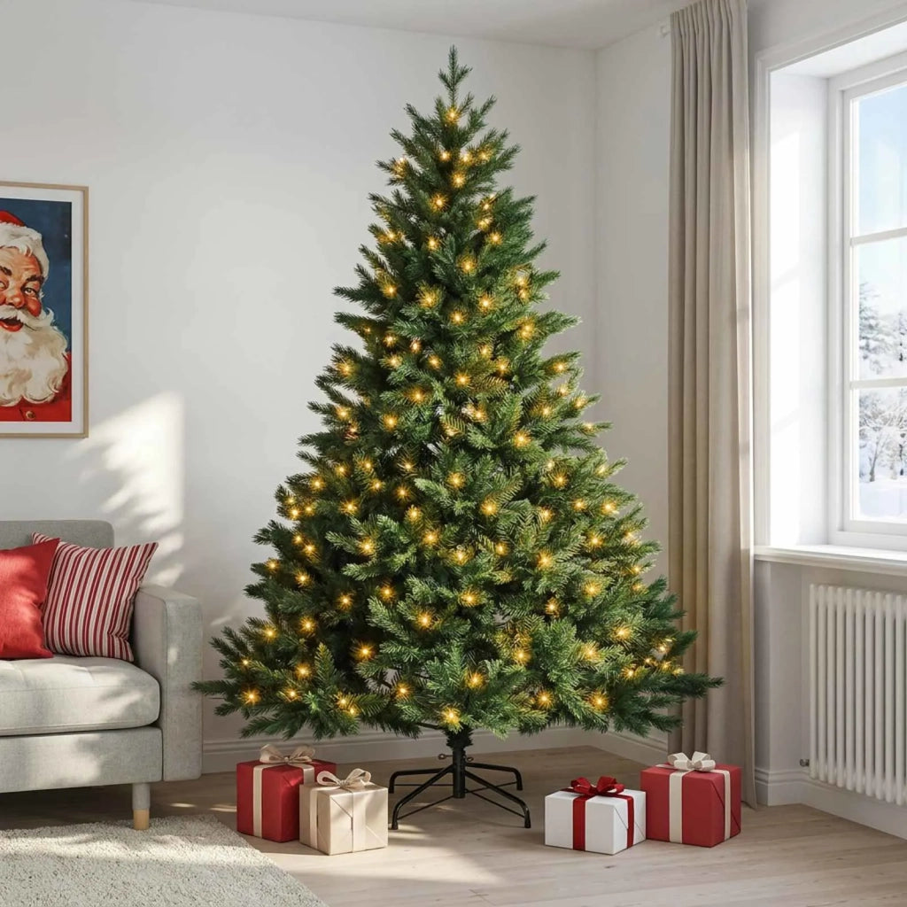 Albero di Natale Artificiale con Rami Pieghevoli 150 cm 150 LED 3465464