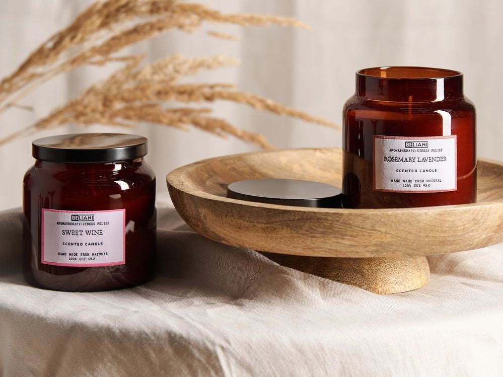 Set di 2 candele profumate multicolore 100% cera di soia stoppino di cotone vetro alimentare fragranza fresca vino dolce/rosmarino lavanda