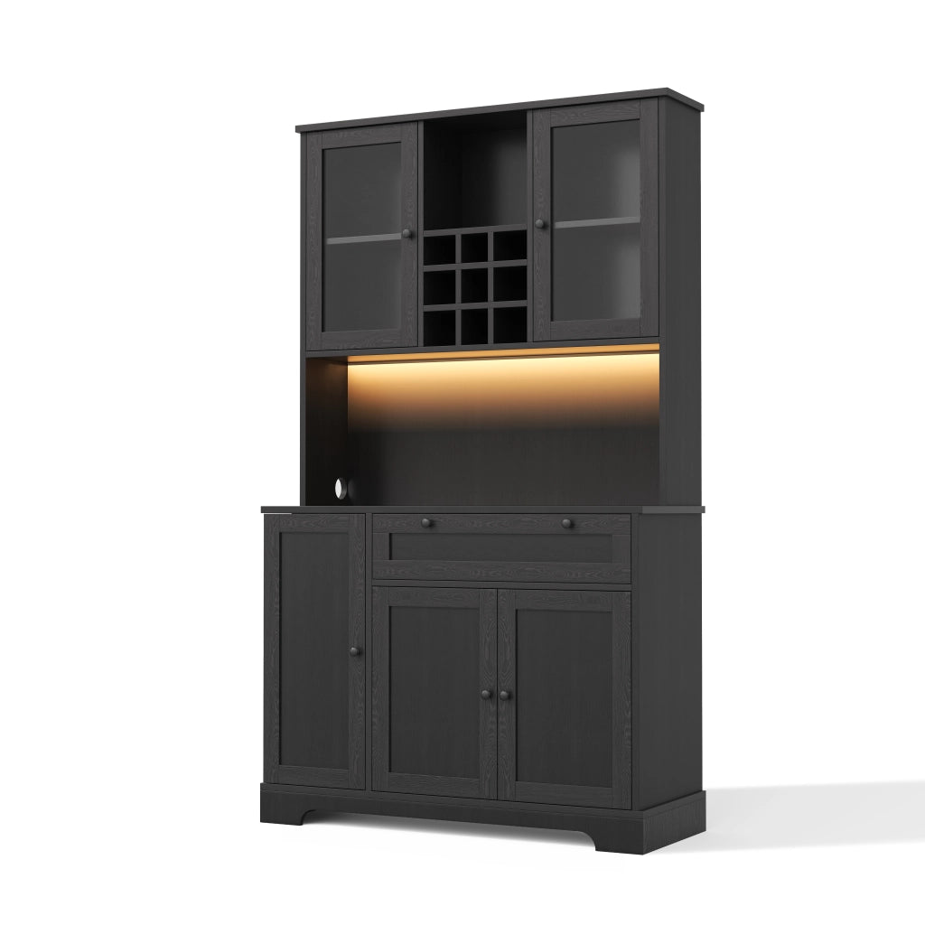 Credenza buffet moderna con LED RGB, prese integrate, ripiani regolabili e vani contenitore, 180 × 105 × 40 cm, nero