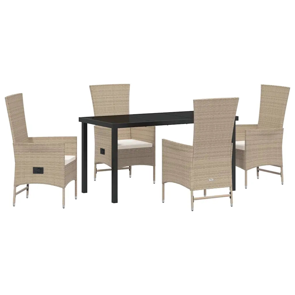 Set da Pranzo per Giardino con cuscino 5 pcs Beige polyrattan 3379466