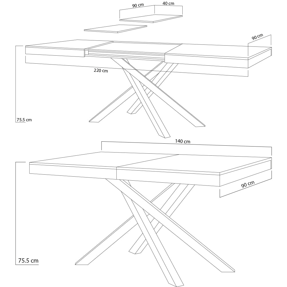 Tavolo da Pranzo Cucina Allungabile Estensibile 90x140 - 220cm Bianco Frassinato
