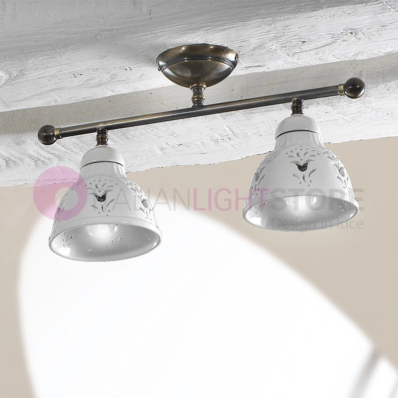 MASSERIA Plafoniera a Soffitto Ottone e Ceramica Rustico Country