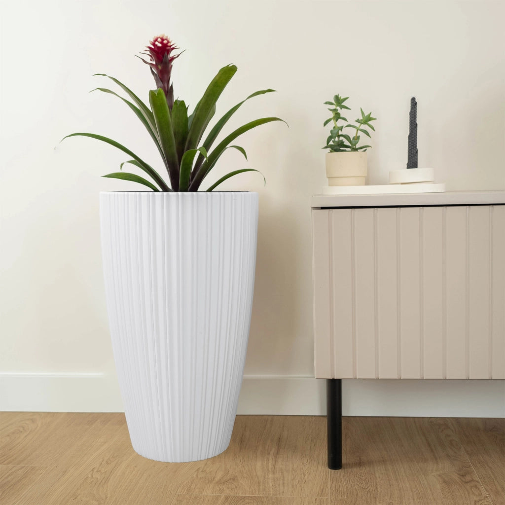 Vaso da fiori KADAX 30 cm con coperchio e inserto, in plastica bianca.