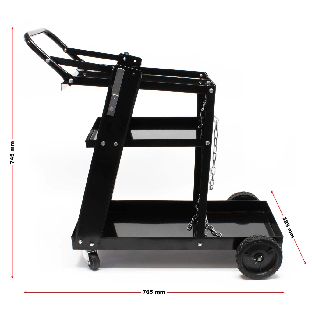 Carrello porta saldatrice max 45 kg, 3 ripiani con vano bombola, Carrello da officina per saldatura