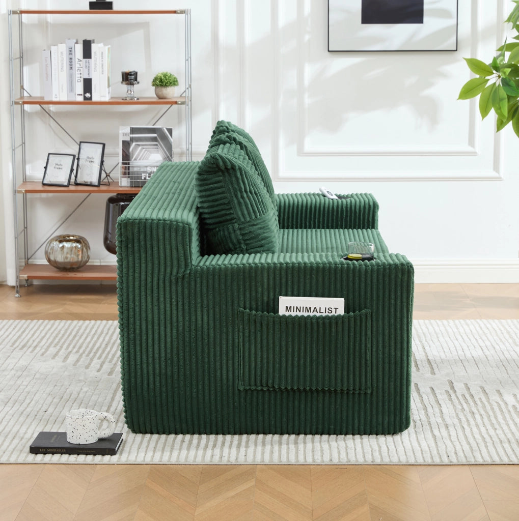 DIVANO Modulare 2 Posti 172x87x64 cm Velluto a Coste Verde Smeraldo
