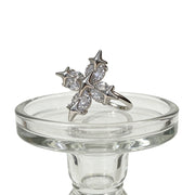Orecchini a clip con croce a forma di fiore e stella in zirconi, adatti anche a orecchie non forate.