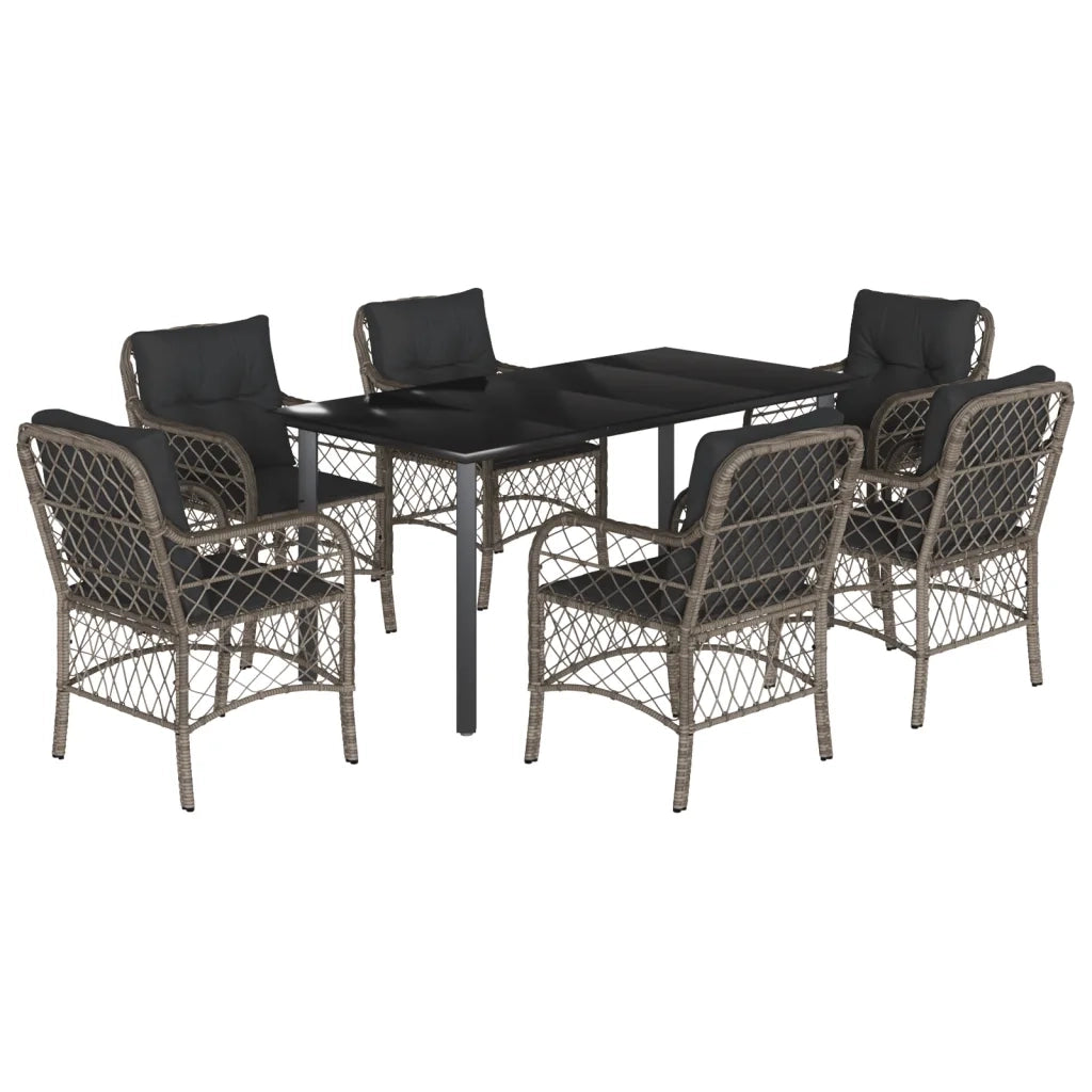 Set da Pranzo da Giardino 7 pz con Cuscini in Polyrattan Grigio