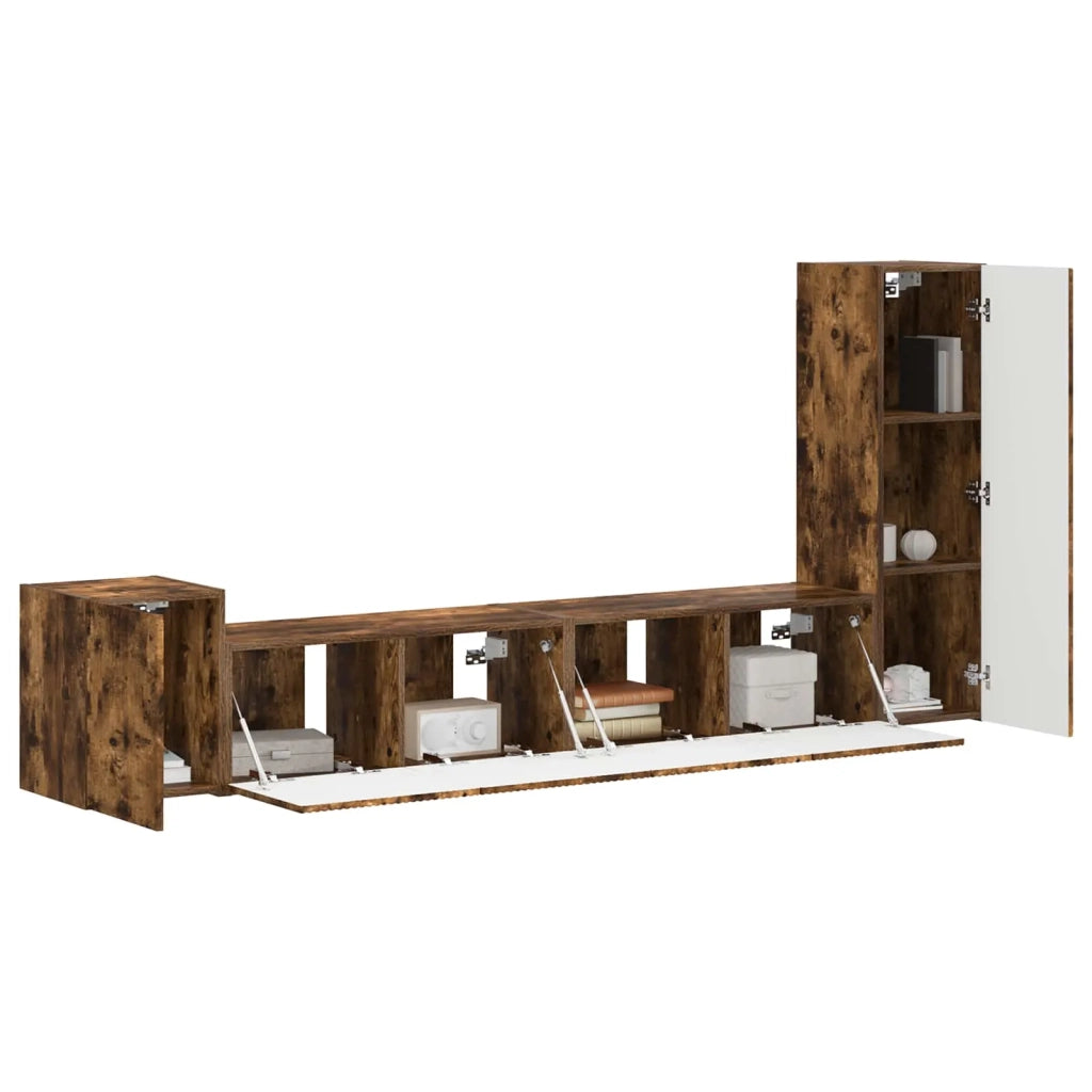 Set mobile TV 3 pz-Credenza per TV Rovere fum¨¦ Legno multistrato 243486