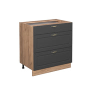 Vicco Mobiletto base per cucina Antracite-oro 80 cm con 3 cassetti, senza piano di lavoro