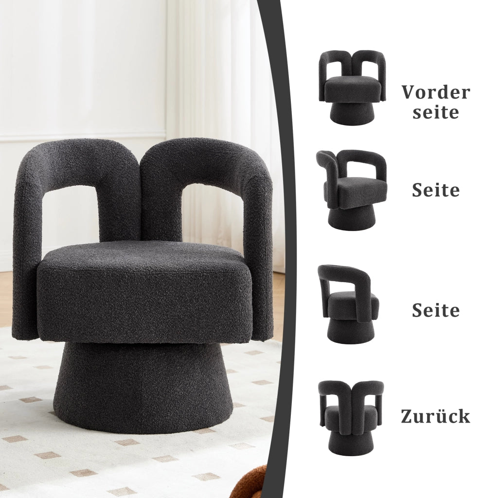 POLTRONA girevole 360° 67x55x74 cm in bouclé grigio scuro