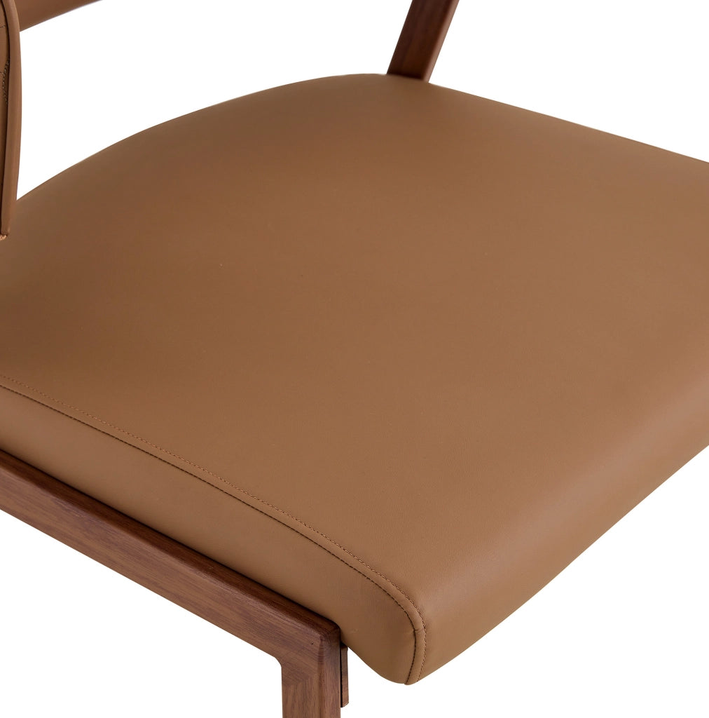 Sedia da pranzo moderna 74x53.5x51 cm in PU e metallo marrone