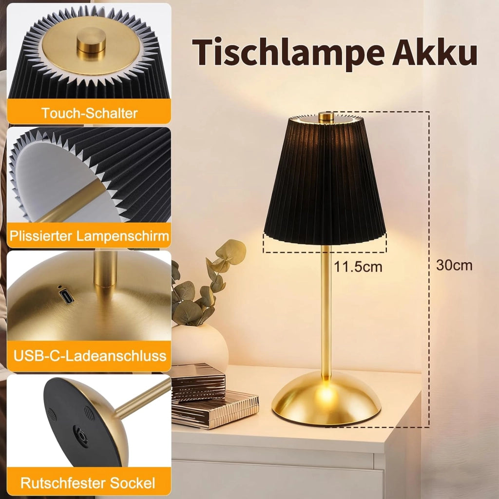 ZMH Lampada da tavolo wireless set 2 pezzi nera USB ricaricabile per comodino camera letto