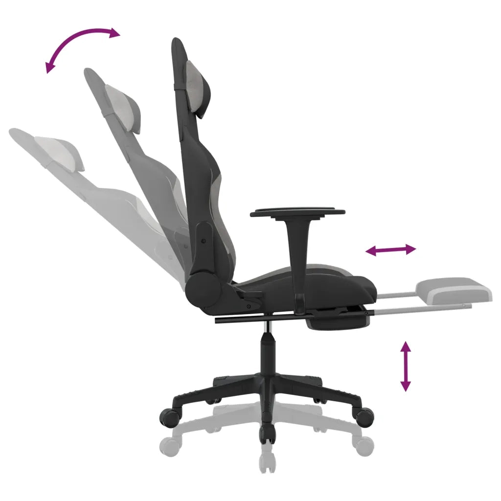 Sedia da Gaming con Poggiapiedi Nero e Grigio Chiaro in Tessuto cod mxl 67194