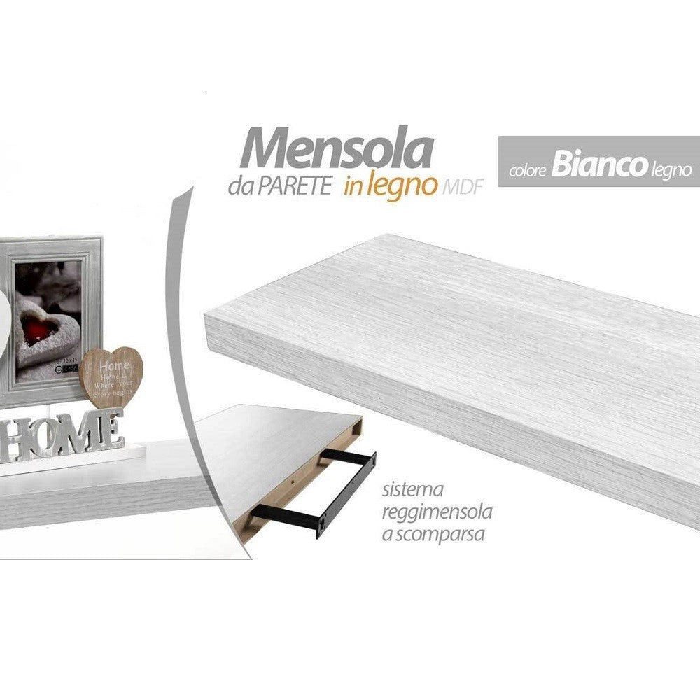 Trade Shop - Mensola Parete Legno Reggimensola Scomparsa Bianco 40x25x4cm Kit Montaggio 790775 -