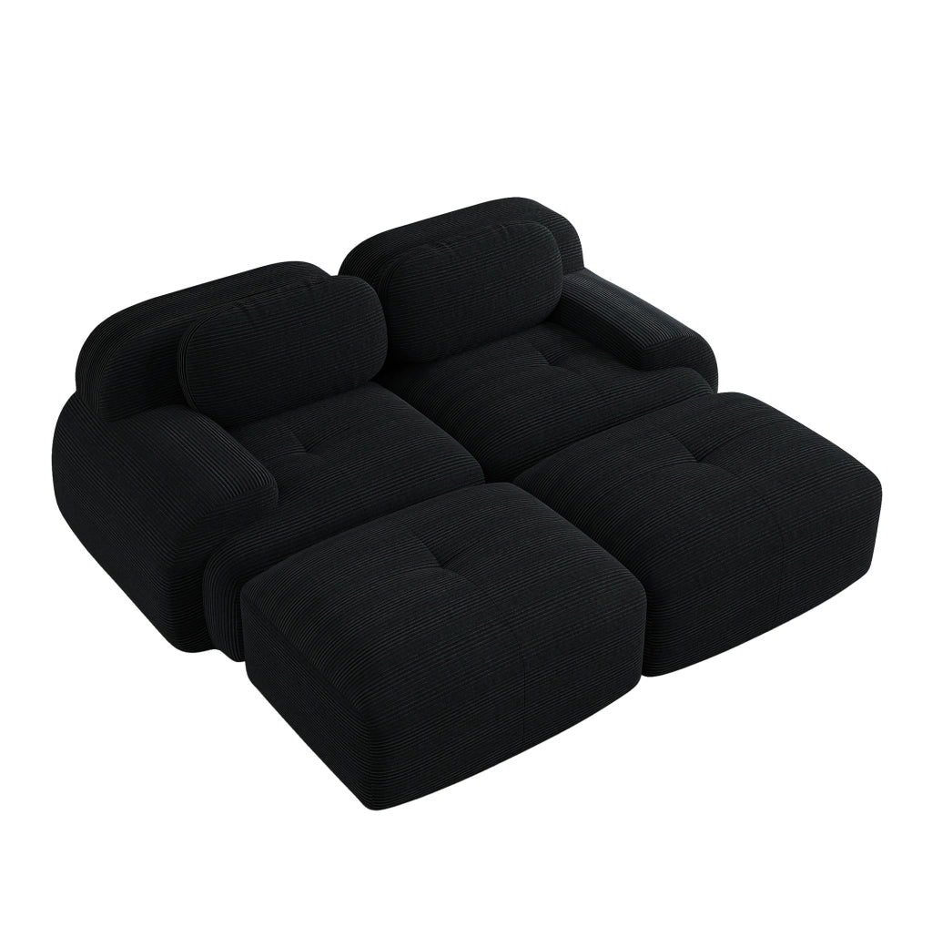 Divano 2 posti in tessuto a coste, design modulare senza struttura, colore nero