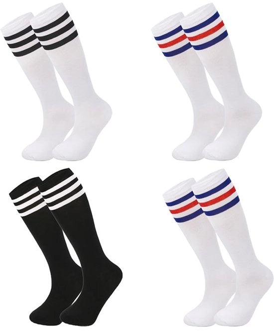 Calzettoni da Calcio per Bambini - 4 Paia - Calze Lunghe - Strisce - Fibre Sintetiche - Comodi per i Bambini - Calze Sportive