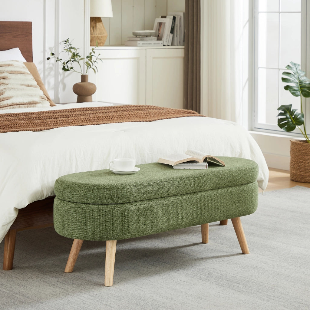 Panca contenitore imbottita con vano portaoggetti in chenille con fori di ventilazione verde 112 × 42 × 24,8 cm