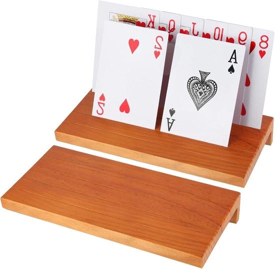 Set di appoggio per carte da gioco a mano libera in legno - 2 pezzi - per bambini e adulti - appoggio per carte da gioco 24 x 11 cm con strisce antiscivolo
