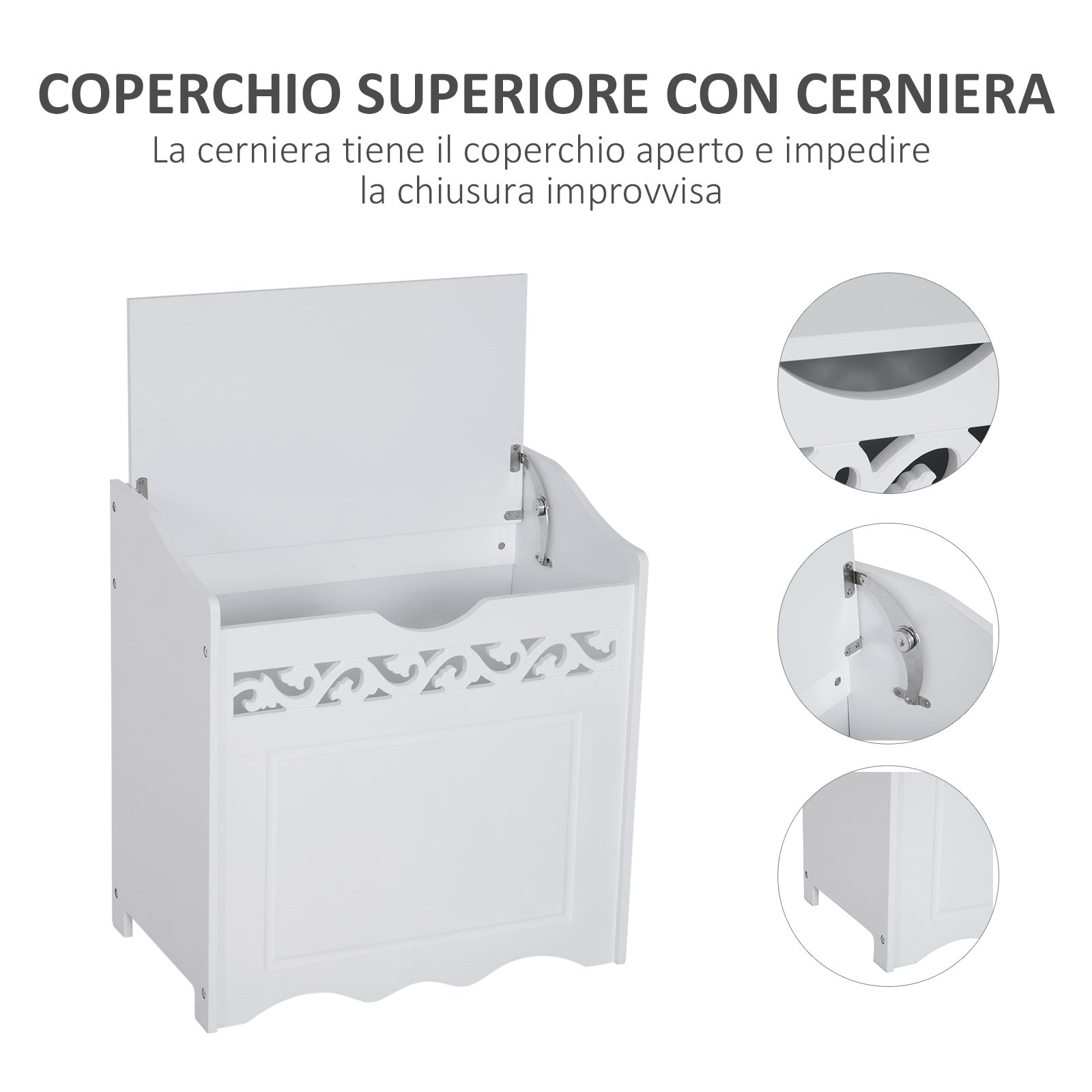 Mobiletto Bagno Portabiancheria in Legno 55x34x58 cm  Floreale Bianco