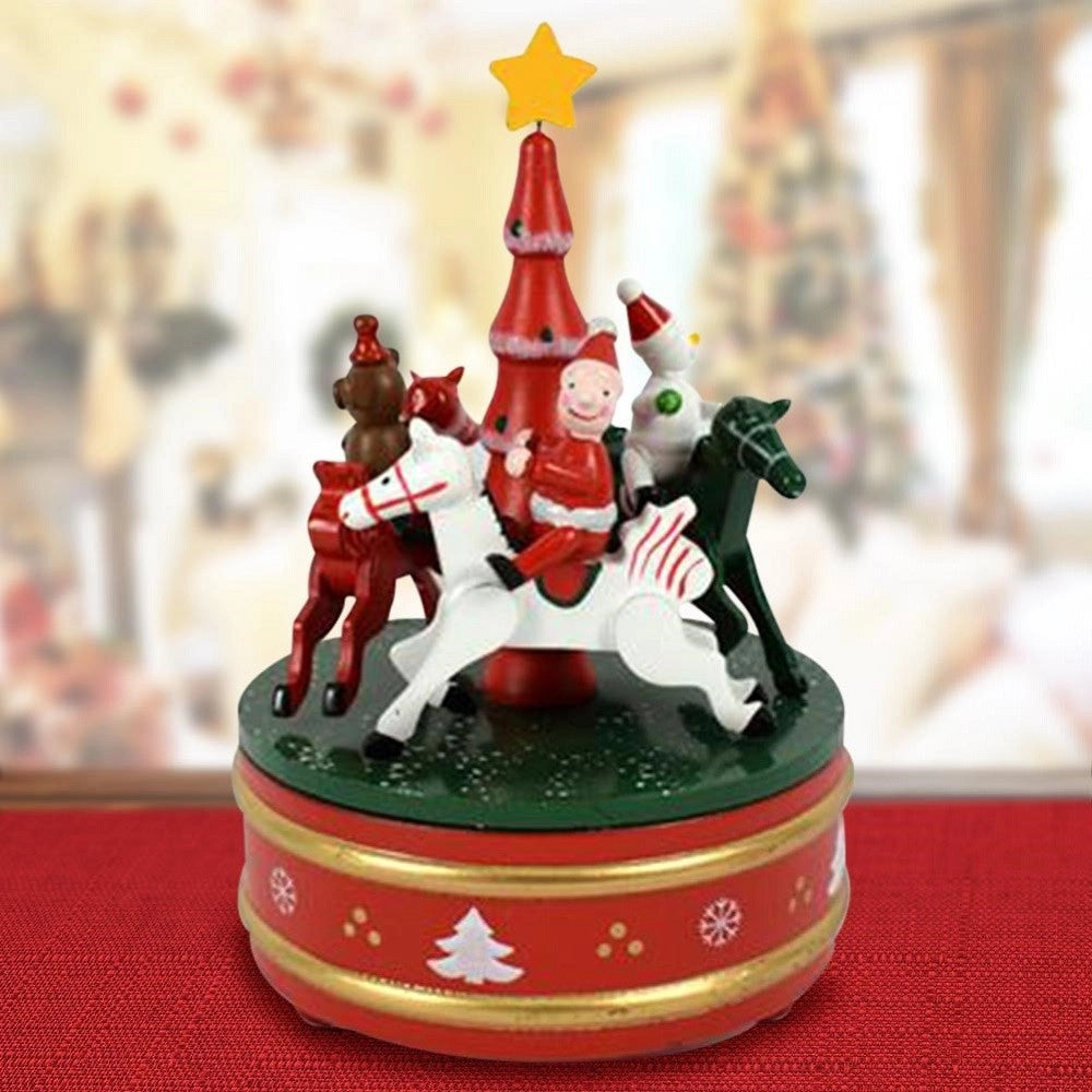 Trade Shop - Carillon Natalizio Giostra Di Natale In Legno Decorazioni Natalizie 14 X 21 Cm -