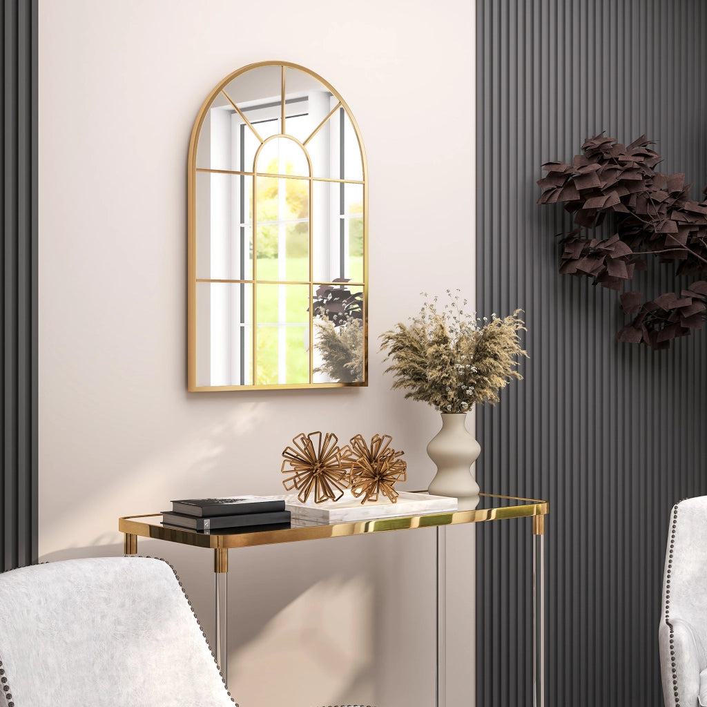 Specchio da Parete ad Arco Moderno ¨C zephmum ¨C Vetro e Metallo Oro 91x60 cm