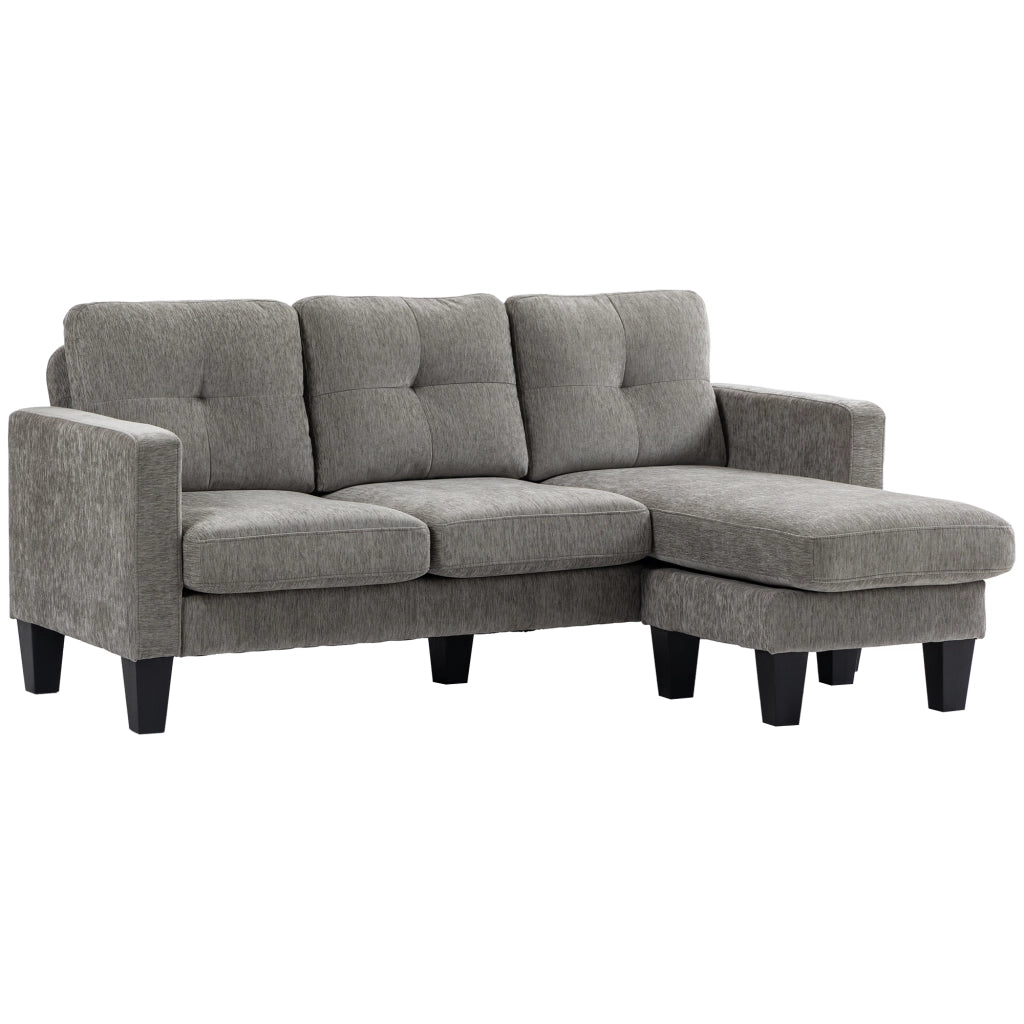 Divano angolare con chaise longue reversibile ¨C Minimal ¨C Lino, 186x130x84 cm, Marrone