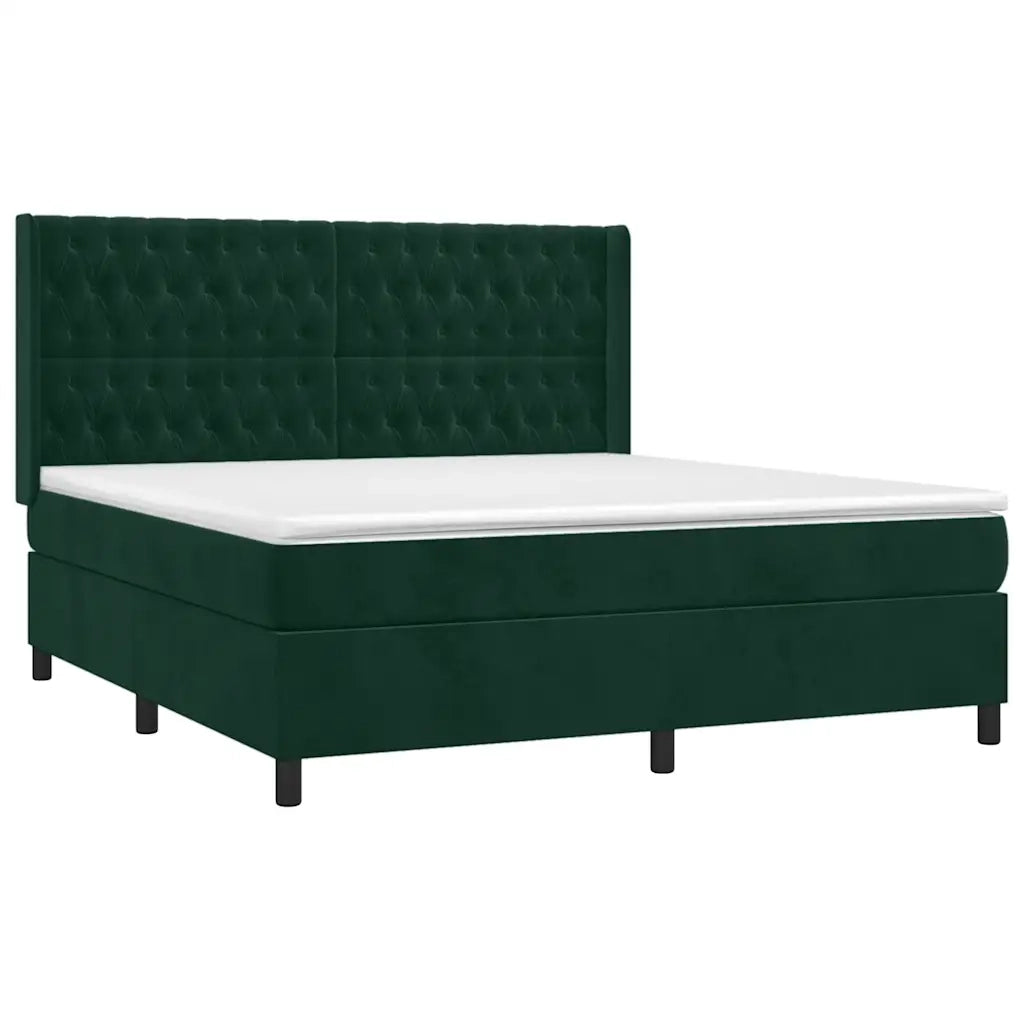 Letto a Molle con Materasso e LED Verde Scuro 160x200cm Velluto 3139754