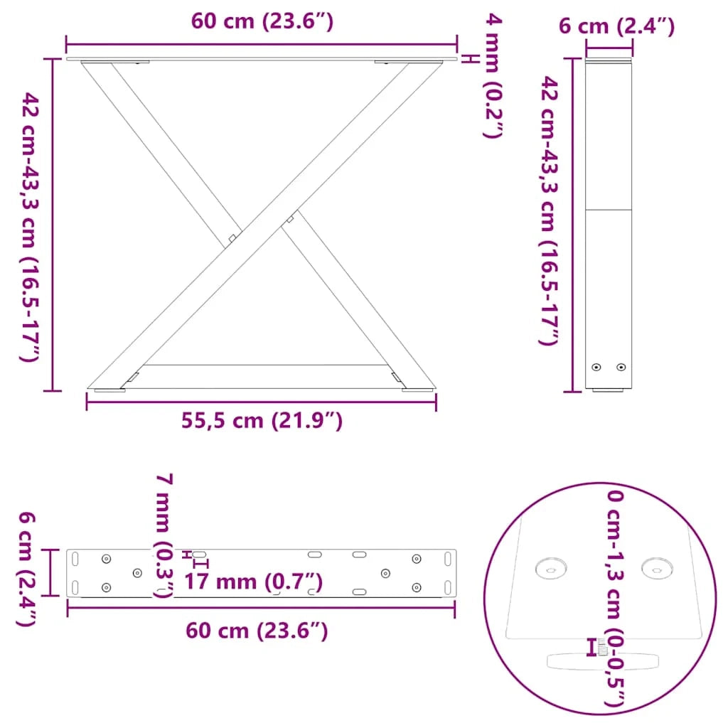 Set di 2 gambe regolabili per tavolino da caffè design moderno 60 x 42-43,3 cm acciaio antracite 02_0056996