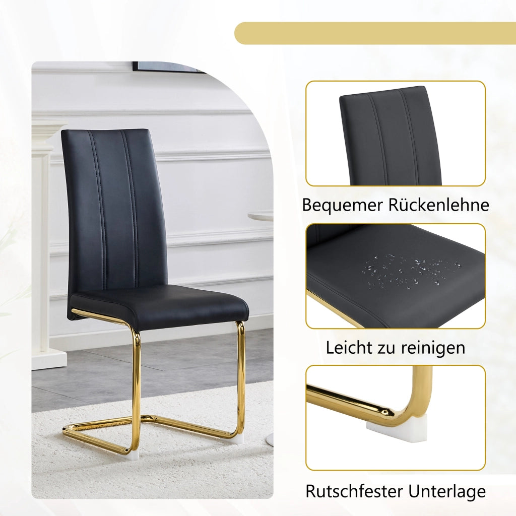 Sedia da pranzo ergonomica con design salvaspazio e struttura stabile in pu e metallo nero oro 72,5 × 47,5 × 45,5 cm