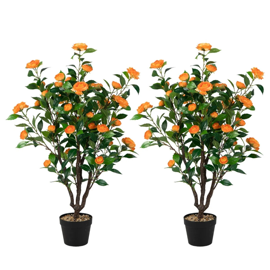 Pianta di camelia artificiale 58 x 45 x 102 cm facile da curare decorazione moderna in verde e giallo PP 20_0020163