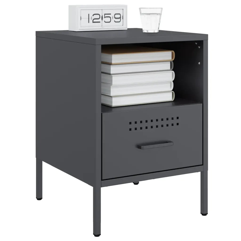 Set di 2 Comodini | Armadio da Notte | Mobiletto da notte Antracite 36x39x50,5 cm in Acciaio