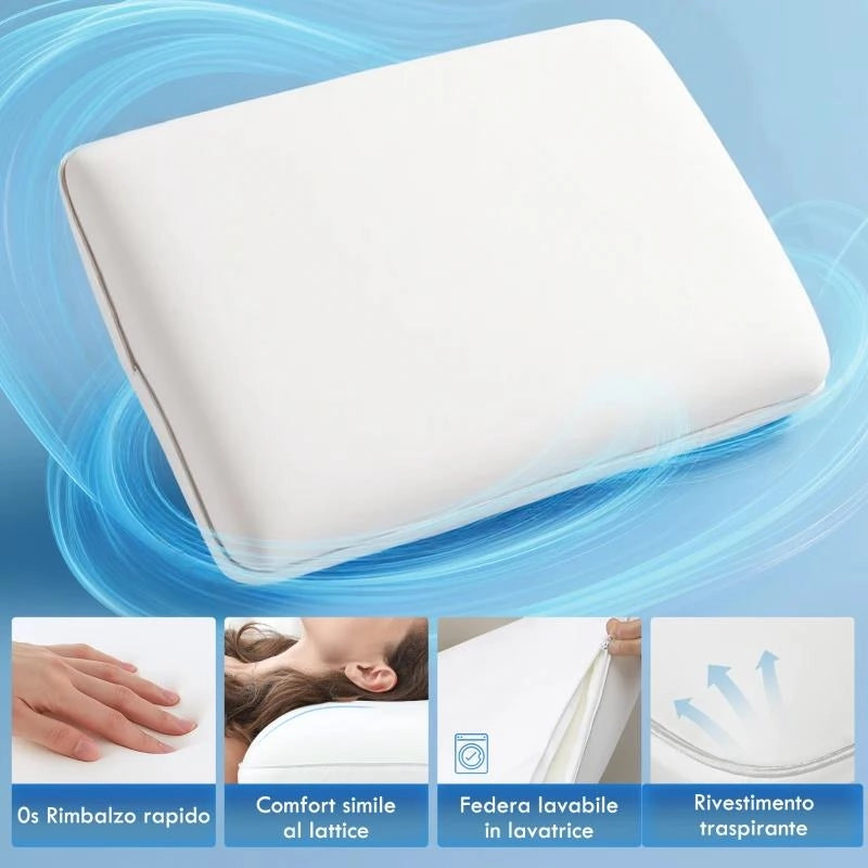 CUSCINO MEMORY FOAM A RIMBALZO RAPIDO CON COPERTURA RIMOVIBILE E LAVABILE, 60X40X10 CM, BIANCO CREMA