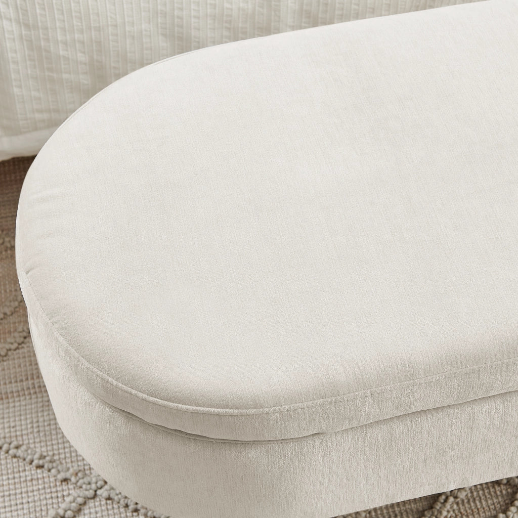 Panca contenitore in chenille beige con struttura in legno massello, 20L, 110x40x42 cm