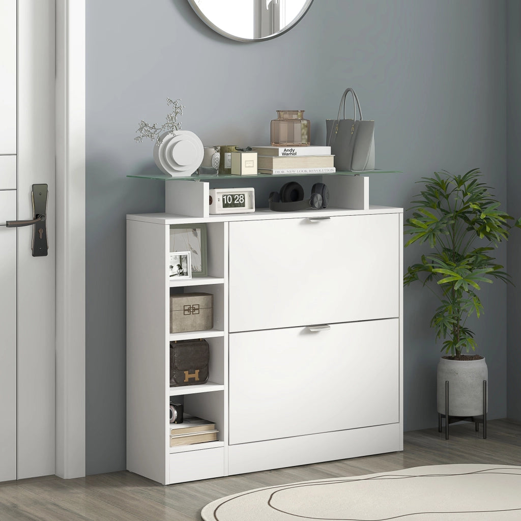 Mobile per scarpe con cassetti e ripiani ¨C zephmum ¨C bianco 89x25x92 cm